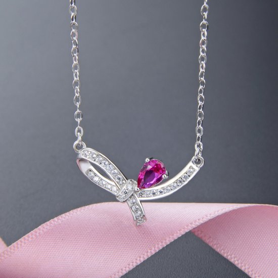 The Bow Design of 925 Sterling Silver Necklace - Click Image to Close